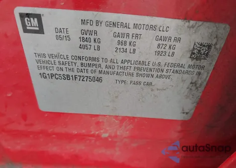 2015 Chevrolet Cruze 1Lt Auto from USA, damaged, VIN 1G1PC5SB1F7275046